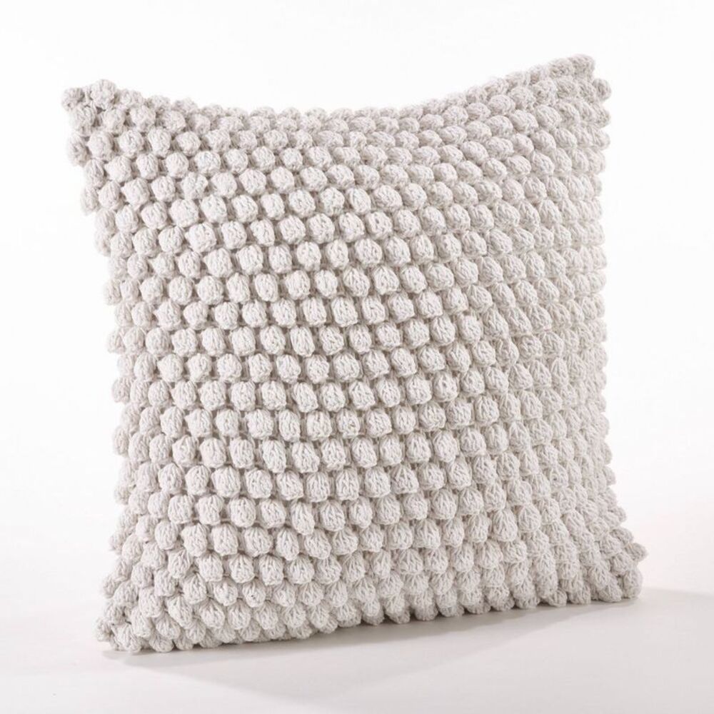 Saro Lifestyle - 20"x20" Oversize Down Filled Crochet Pom-Pom Squar White